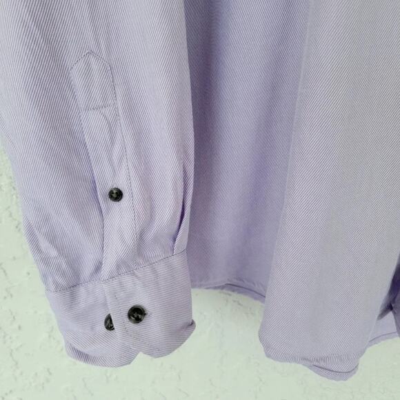 Tasso Elba Long Sleeve Button Down Shirt Mens Size L 16 16.5 Lilac White Striped - Picture 4 of 11